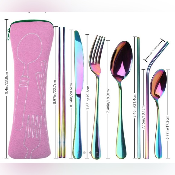 NWT-Reusable Travel Utensils Cutlery Set with Case, Pink - Picture 5 of 6